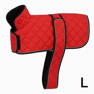 Adorable Red Quilted Puppy/Dog Coat Large - Hook & Loop Strap Soft Underlay